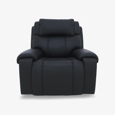 Furniture Village Hollywood NC Leather Power Recliner Chair with Power Headrest, Bluetooth Speakers and Storage Arms - Black