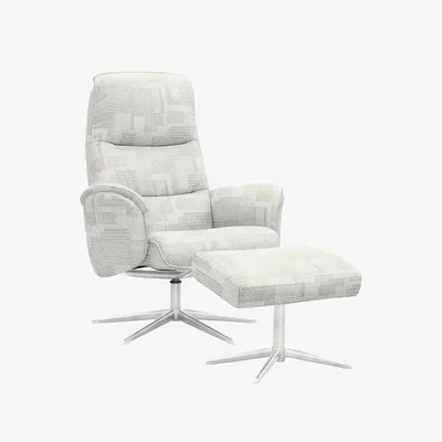 Furniture Village G Plan - Falum Fabric Swivel Recliner Chair and Footstool with Chrome Base - Lydia Blush