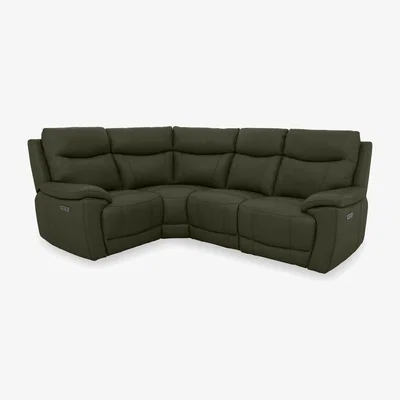 Furniture Village Sloane Leather Small Power Recliner Left Hand Facing Corner Sofa with Power Headrests - Oslo Pine