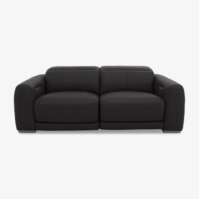 Furniture Village World of Leather - Edison Large Leather 3 Seater Power Recliner Sofa with Power Headrests and Lights - Shale Grey