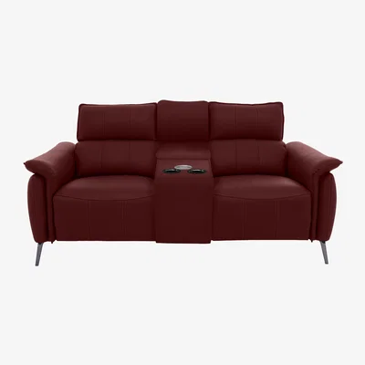 Furniture Village Jude Leather 2 Seater Power Recliner Sofa with Smart Console, Power Headrests, Power Lumbar and Heated Seats - Montana Ruby