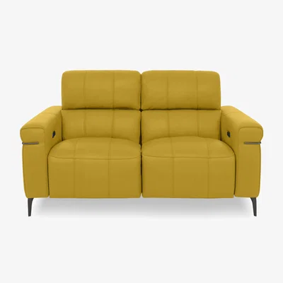 Furniture Village Homestage Leather 2 Seater Power Recliner Sofa with Power Headrests - Yellow