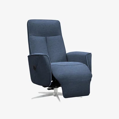 Furniture Village G Plan - Maribo Fabric Lift and Rise Power Recliner Chair with Power Headrest and Chrome Base - Stingray Indigo