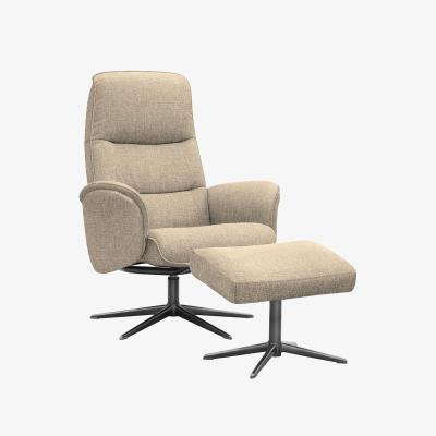 Furniture Village G Plan - Falum Fabric Swivel Recliner Chair and Footstool with Black Base - Libby Sand