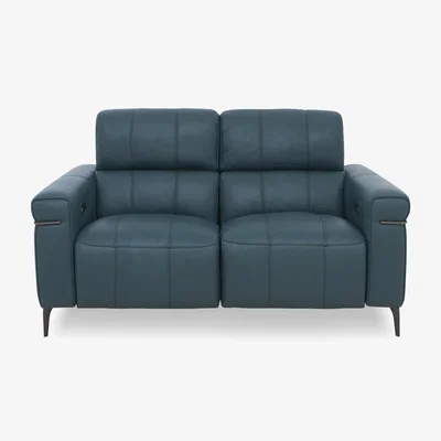 Furniture Village Homestage Leather 2 Seater Power Recliner Sofa with Power Headrests - NC Lake Green