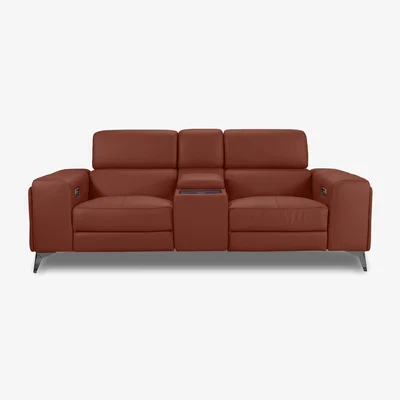 Furniture Village Action Leather 2 Seater Power Recliner Media Sofa with Power Storage Arms - Red Maple