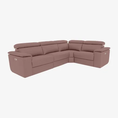 Furniture Village Nicoletti - Davide Small Leather Right Hand Facing Corner Power Recliner Sofa - Botero Cipria