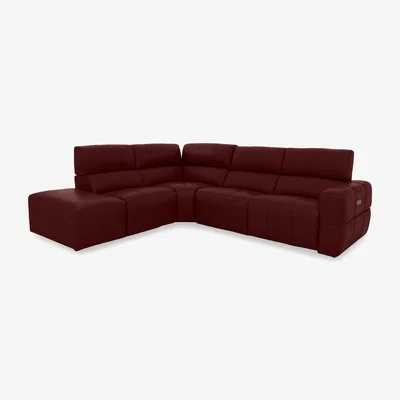 Furniture Village Cube Leather Power Recliner Left Hand Facing Chaise End Sofa with Power Headrest - Montana Ruby
