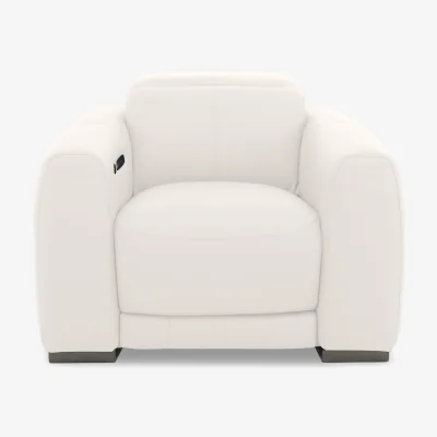 Furniture Village World of Leather - Edison Leather Power Recliner Chair with Power Headrests and Lights - Star White