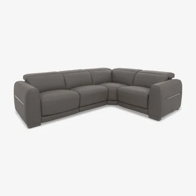 Furniture Village World of Leather - Edison Small Leather Power Recliner Right Hand Facing Corner Sofa with Power Headrests and Lights - Elephant