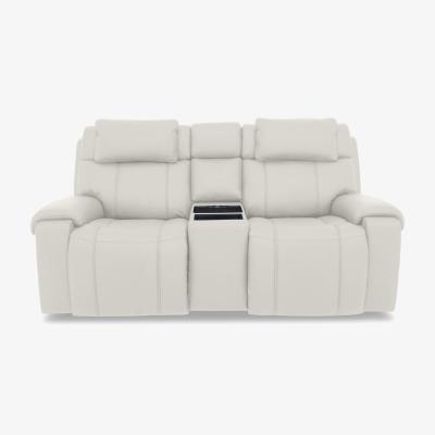 Furniture Village World of Leather - Hollywood NC Leather 2 Seater Power Recliner Media Sofa with Power Headrests and Storage Arms - Frost
