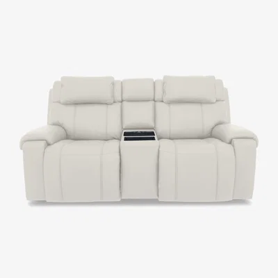 Furniture Village World of Leather - Hollywood NC Leather 2 Seater Power Recliner Media Sofa with Power Headrests and Storage Arms - Frost