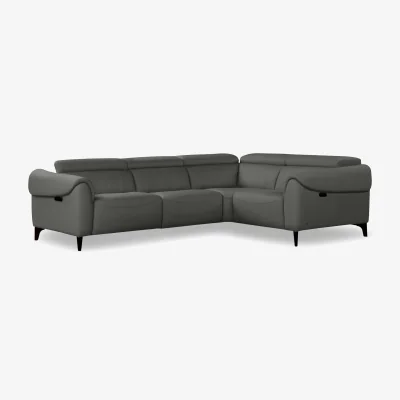 Furniture Village Nicoletti - Nicole Small Leather Power Recliner Corner Sofa with Power Headrests and Power Lumbar - Botero Grigio