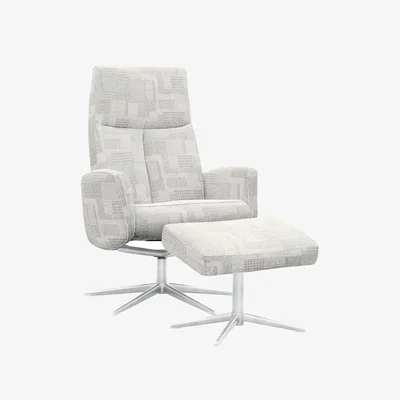 Furniture Village G Plan - Vaasa Fabric Swivel Recliner Chair and Footstool with Chrome Base - Lydia Blush