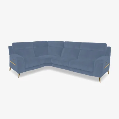 Furniture Village Eclipse Small Fabric Power Recliner Left Hand Facing Corner Sofa with Power Headrests - Silverish Blue