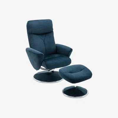 Furniture Village Nice Fabric Swivel Recliner Chair and Footstool - Deep Sea