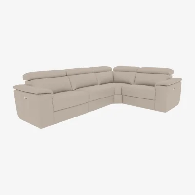 Furniture Village Nicoletti - Davide Small Leather Right Hand Facing Corner Power Recliner Sofa - Botera Crema