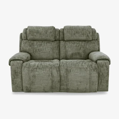 Furniture Village Hollywood Fabric 2 Seater Power Battery Recliner Sofa with Power Headrests, Bluetooth Speakers and Storage Arms - Olive Green
