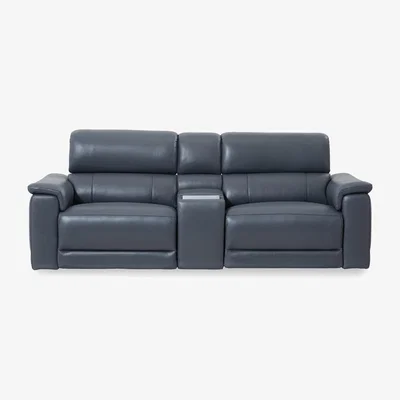 Furniture Village Genius Leather 3 Seater Power Recliner Media Sofa with Power Headrests, Power Lumbar and Heated Seats - Lavender