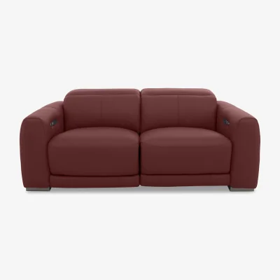 Furniture Village World of Leather - Edison Leather 3 Seater Power Recliner Sofa with Power Headrests and Lights - Deep Red