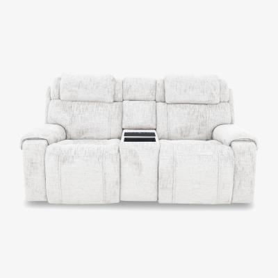 Furniture Village World of Leather - Hollywood Fabric 2 Seater Power Recliner Media Sofa with Power Headrests and Storage Arms - Frost