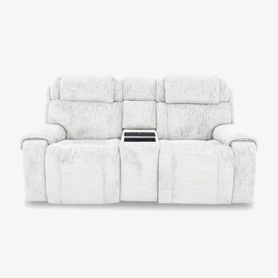 Furniture Village World of Leather - Hollywood Fabric 2 Seater Power Recliner Media Sofa with Power Headrests and Storage Arms - Frost