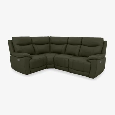 Furniture Village Sloane Leather Small Power Recliner Left Hand Facing Corner Sofa - Oslo Pine