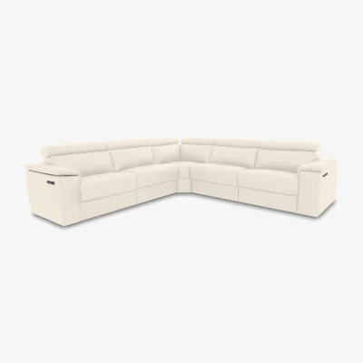 Furniture Village Nicoletti - Canto Large Leather Power Recliner Corner Sofa with Power Headrests - Torello Bianco Puro