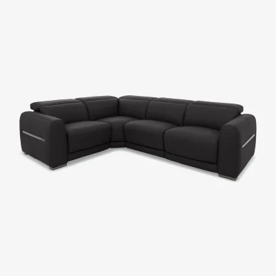 Furniture Village World of Leather - Edison Small Leather Power Recliner Left Hand Facing Corner Sofa with Power Headrests and Lights - Shale Grey