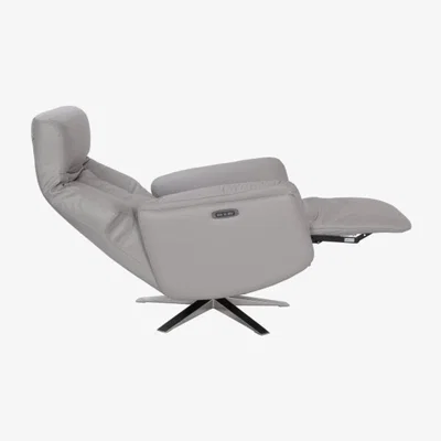 Knees Houston Swivel Recliner & Integrated Footstool - Platinum/Chrome