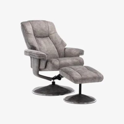 Knees Denver Swivel Recliner & Footstool - Elephant/Chrome Trim
