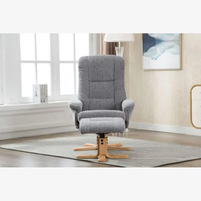 Knees Florida Swivel Recliner & Footstool - Lake Blue/Mid Oak