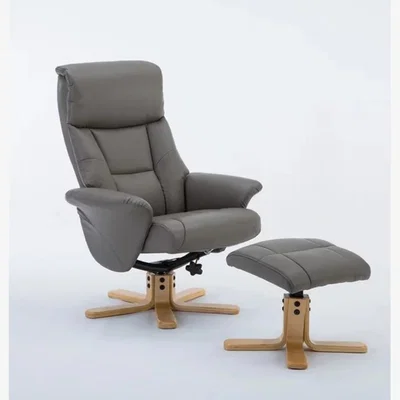 Knees Marseille Swivel Recliner & Footstool - Grey/Natural