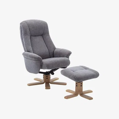 Knees Hawaii Swivel Recliner & Footstool - Lille Charcoal/Mid Oak