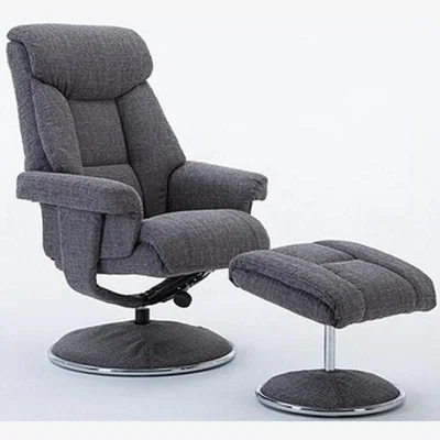 Knees Biarritz Swivel Recliner & Footstool - Lisbon Grey/Chrome Trim