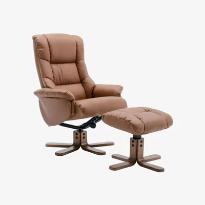 Knees Florence Swivel Recliner & Footstool - Tan/Autumn Oak