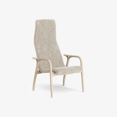 Nordic Nest Swedese Lamino armchair Sheepskin Moonlight-white-pigmented oak