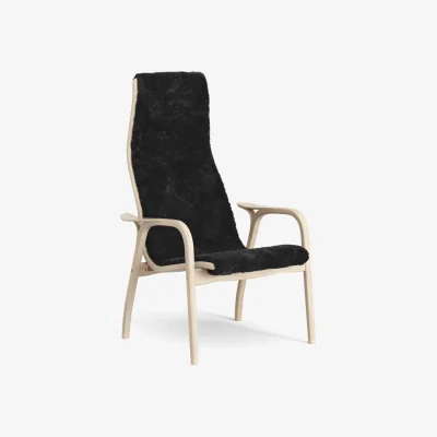 Nordic Nest Swedese Lamino armchair Sheepskin Black-white pigmented oak