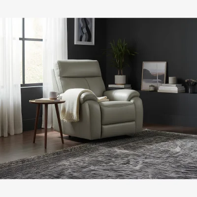 Oak&More Cooper Light Grey Leather Recliner Armchair