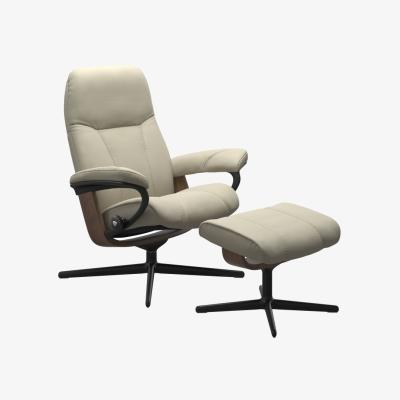Downtown Stressless Consul Chair and Footstool With Cross Base - Medium - Cori Leather