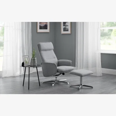 Downtown Julian Bowen Aria Recliner and Stool With Chrome Base - Grey Linen