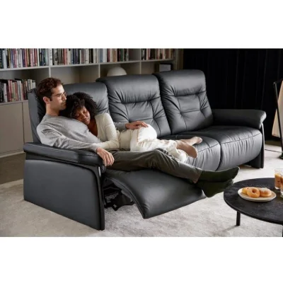 Downtown Stressless Mary 3 Seater Power Recliner Sofa With Wooden Arms - Paloma Leather