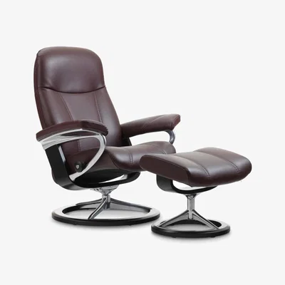 Downtown Stressless Consul Chair With Signature Base - Small - Batick Leather