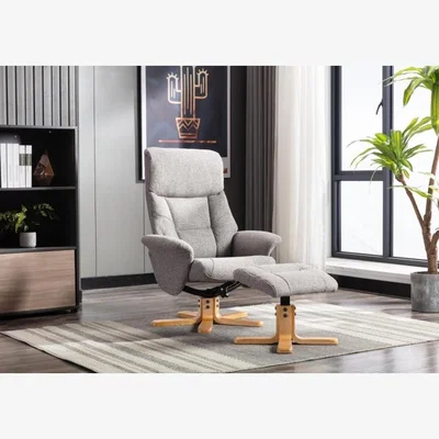 Downtown Mars Recliner Chair and Footstool Set - Fossil Fabric In Beige
