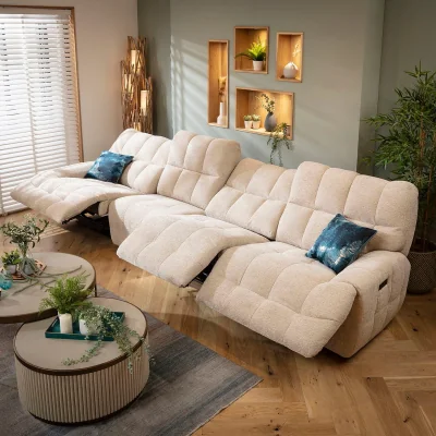 Quatropi Modern 4 Seater Electric Recliner Sofa Couch Beige Chenille 370cm 16R1
