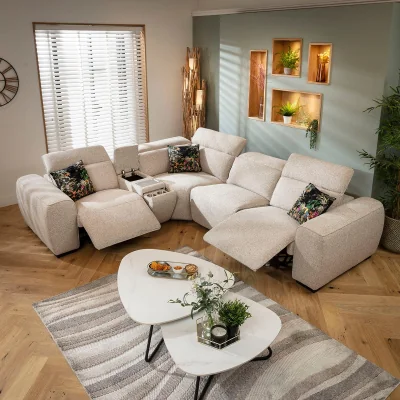 Quatropi 4 Seater Recliner Corner Sofa L-Shape Settee Charger Cup Holders Storage Beige 296x253cm 5C1