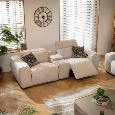 Quatropi Modern 2 Seater Electric Recliner Sofa Charger Cup Holders Storage Beige 206cm 2SC1