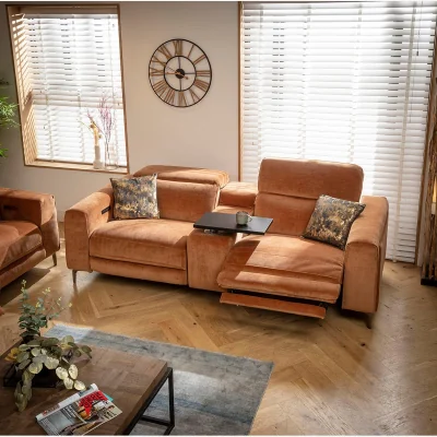 Quatropi Modern 2 Seater Recliner Sofa & Table Storage Console Orange 243x105cm