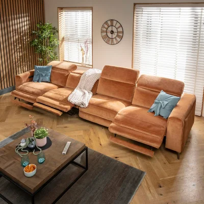 Quatropi Large 4 Seater Power Recliner Sofa Couch Orange 374x105cm