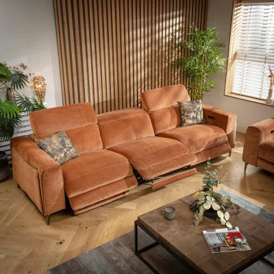 Quatropi Modern 3 Seater Full Electric Recliner Sofa Couch Orange 292x105cm
